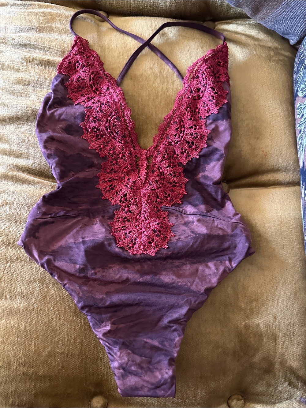 Blue life Lace Trim One-Piece swimsuit